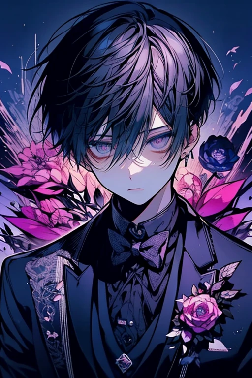 male、大柄のmale、Slender、stylish、smart、Butler、perfection、beautiful、Tuxedo、Monocle、Monocleをかけたmale、Pocket watch、melancholy、Irritation、Sigh、Give up、Nervous、Sharp Eyes、Nightfall、sunset、dusk、Faded colors、Shadow、Low saturation