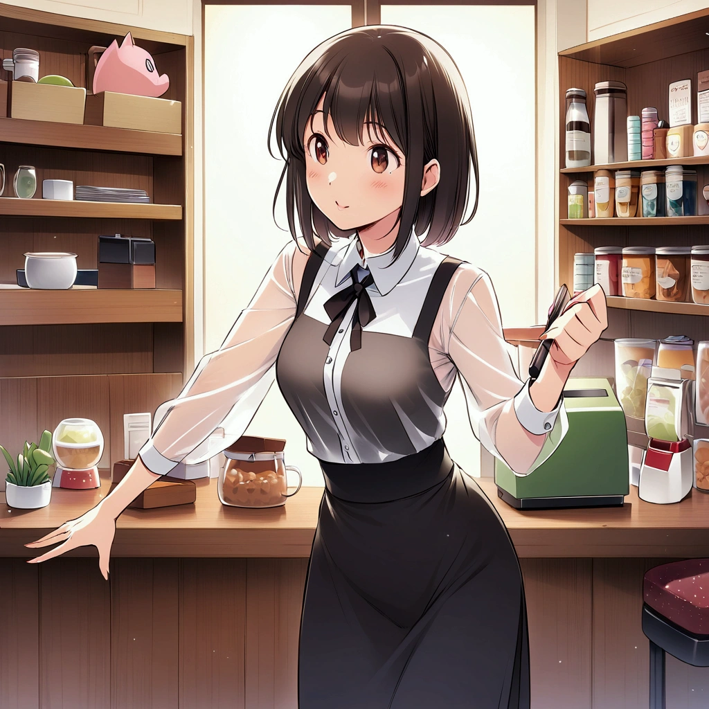 Cat、An illustration、Catカフェ、Cute clerk、See-through clothing
