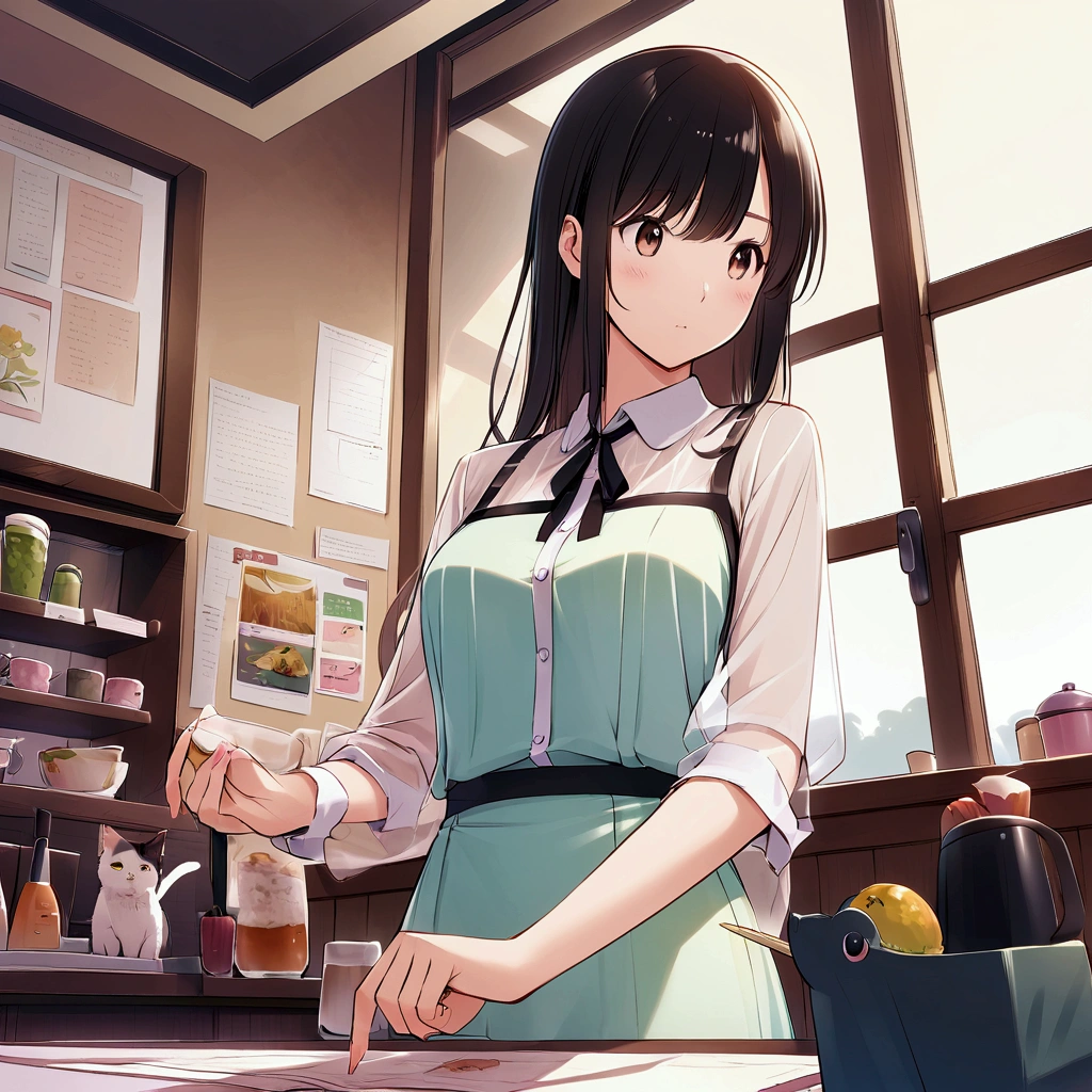 Cat、An illustration、Catカフェ、Cute clerk、See-through clothing
