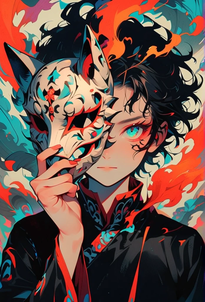 style2,solo,1boy,holding a mask