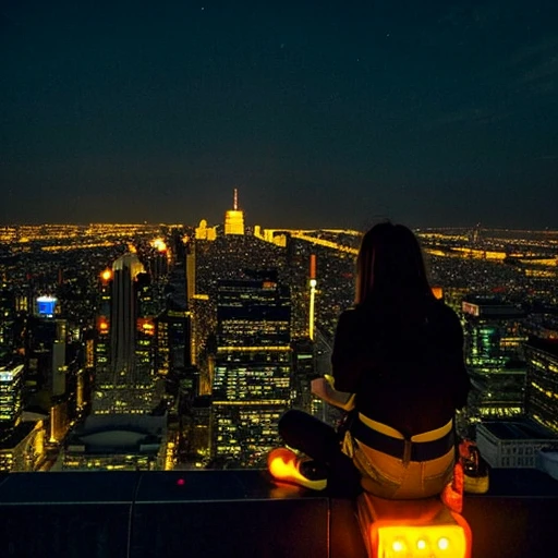 "The cityscape lit by streetlights and neon lights spreads out before your eyes....。Orange sunset seen between skyscrapers、A 16-year-old girl is sitting on a bench in the city、Gazing into the distance。girl'Long hair blowing in the wind、I'With a backpack、A thin blanket and old books are scattered on the bench.。The library building can be seen nearby.....、The tranquil atmosphere of the library。Skyscrapers lined up in the background、Neon-lit street。Car headlights illuminate the street、people々々々々々Busy passing by.。The stars began to shine in the sky、Based on the orange and pink of the sunset、夜のgreenと紫のトーンが混じる。Bright colors of neon lights(red、green、green, hang on.)Used as an accent、girl and the bench are illuminated by a warm light.。Overall loneliness and hope、It expresses the emotions that waver between dreams and reality...、The strength hidden in silence、The fantastical atmosphere gives a sense of hope for the future。"。", High resolution, masterpiece, Highest quality, Intricate details, Very detailed, Clear focus, Delicate skin, practical skin texture, texture, Delicate eyes, Professional, 4K, Shot with Canon, 85mm, Shallow and deep, Kodak Vision Color, Very detailed, photograph_\(Extremist\), photographpractical, practical, Post-processing, Maximum details, Roughness, Real Life, Extremist practical, Photorealism, photographgraphy, 8K Ultra HD, photographgraphy