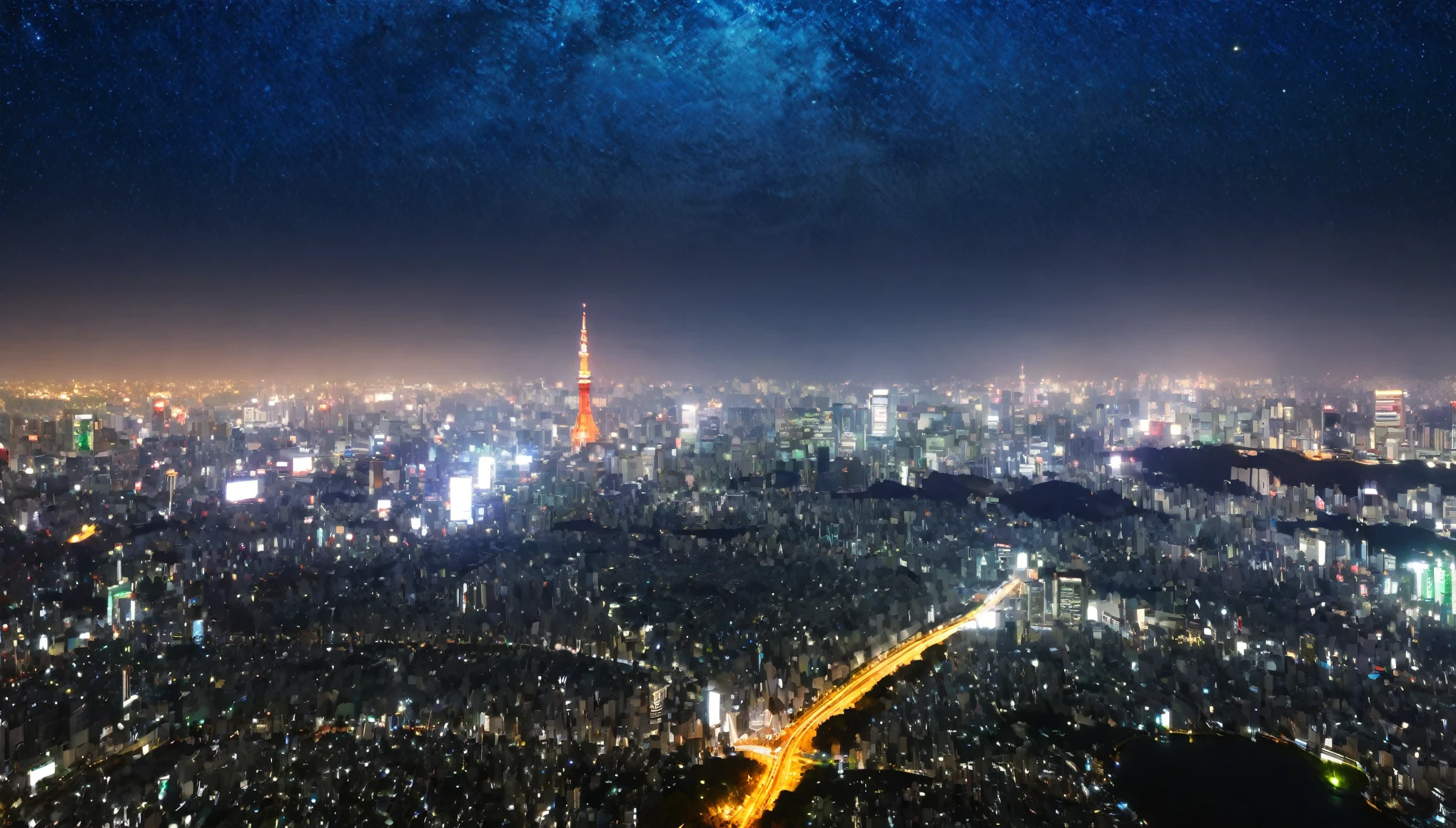 Tokyo,Night view,Starry Sky,Highest quality, 8k, High resolution, masterpiece:1.2, Very detailed, Realistic:1.37, High resolution, 超High resolution, Very detailed, Professional, Vibrant colors