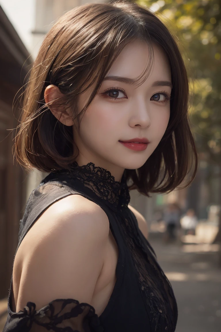 Life in a different world starting from zero Rem, Highest quality, shape, Very detailed, In detail, High resolution, 8k wallpaper, Perfect dynamic composition, Beautiful details, Natural Lip, Rem's Costume, Big Breasts, Cleavage, She is smiling in a cute pose.., A masterpiece of the whole body, Side Short