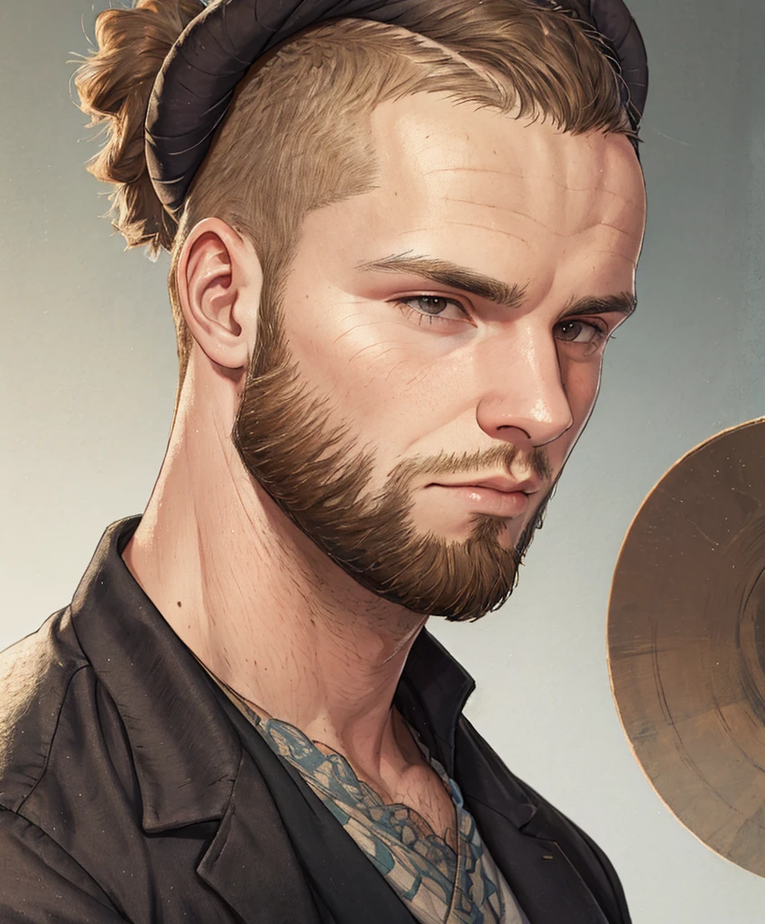 portrait, young adult guy, buzzcut, mutton chops