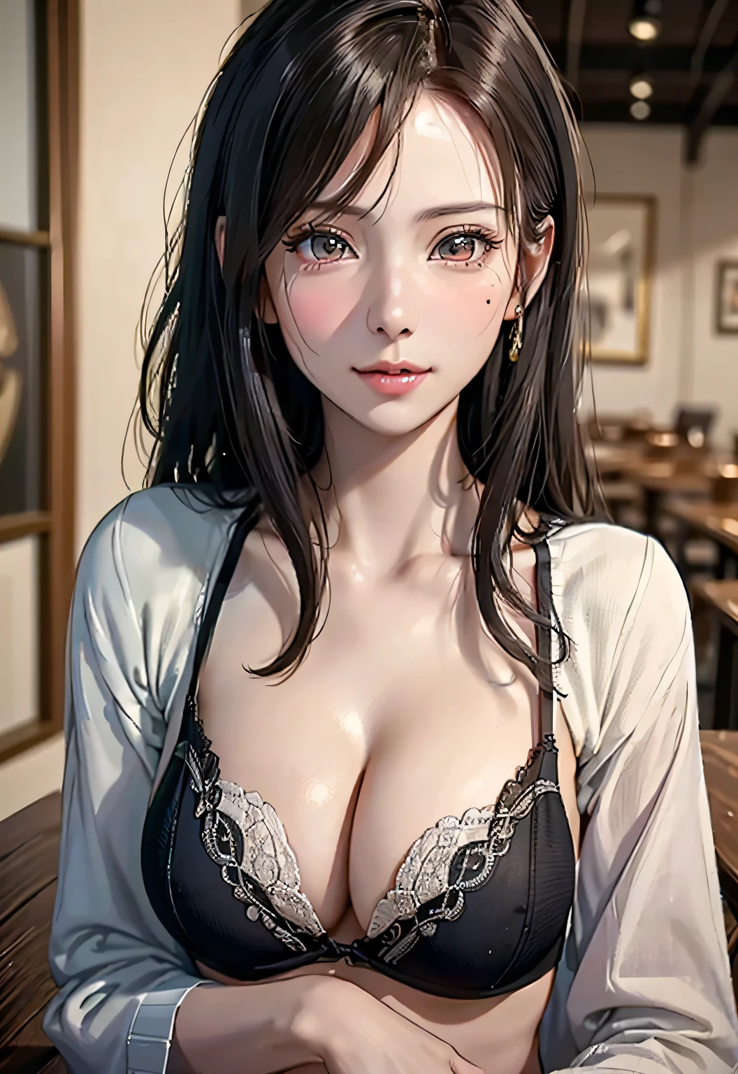 (Tabletop:1.4), (8k, Realistic, RAW Photos, Highest quality: 1.4), Japanese, (One Girl), Beautiful Face, (Realistic Face:1.4), (Very fine hair:1.3), Beautiful hairstyle, Realistic eyes, Beautiful attention to detail, (Realistic Skin:1.3), Beautiful Skin, Charm, Ultra-high resolution, Surreal, Very detailed, Golden Ratio, (Detailed face:1.4), (Realistic medium sized breasts:1.4), (No bra:1.4), Lively_,