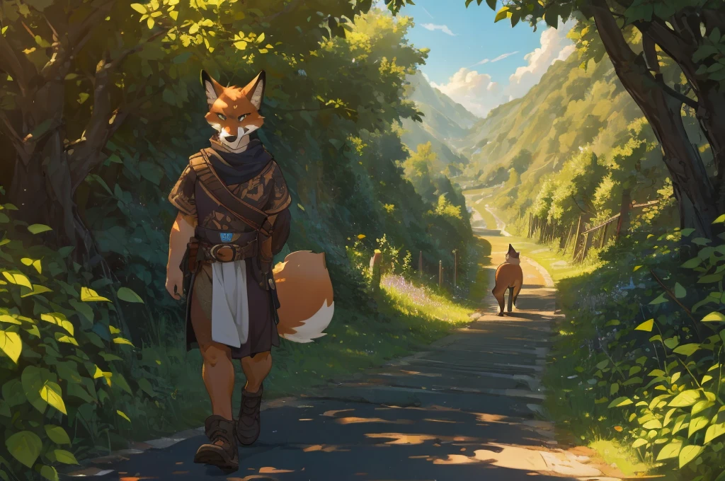 a clever fox walking away from grapevines, disappointed expression, intricate fur details, detailed eyes and face, natural landscape, rolling hills, lush greenery, warm lighting, cinematic composition, muted color palette, photorealistic, highly detailed, 8k, best quality