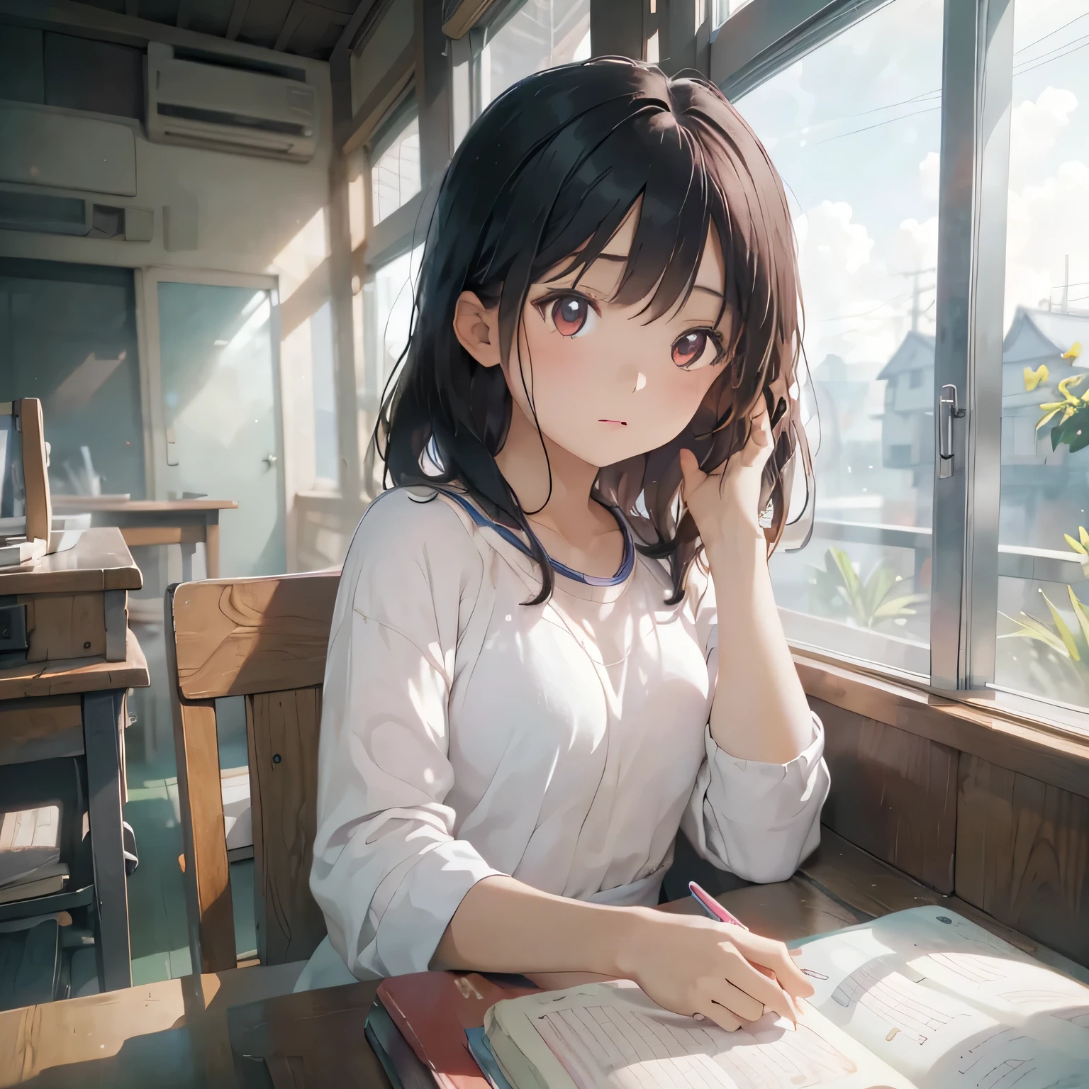 (best quality), (masterpiece), a background image for Lofi Music with a Cambodia girl, (Cambodia girl:1.3), (Lofi Music:1.3), (vintage aesthetic:0.9), (soft colors), (relaxing atmosphere), (subtle textures), (nostalgic vibes)