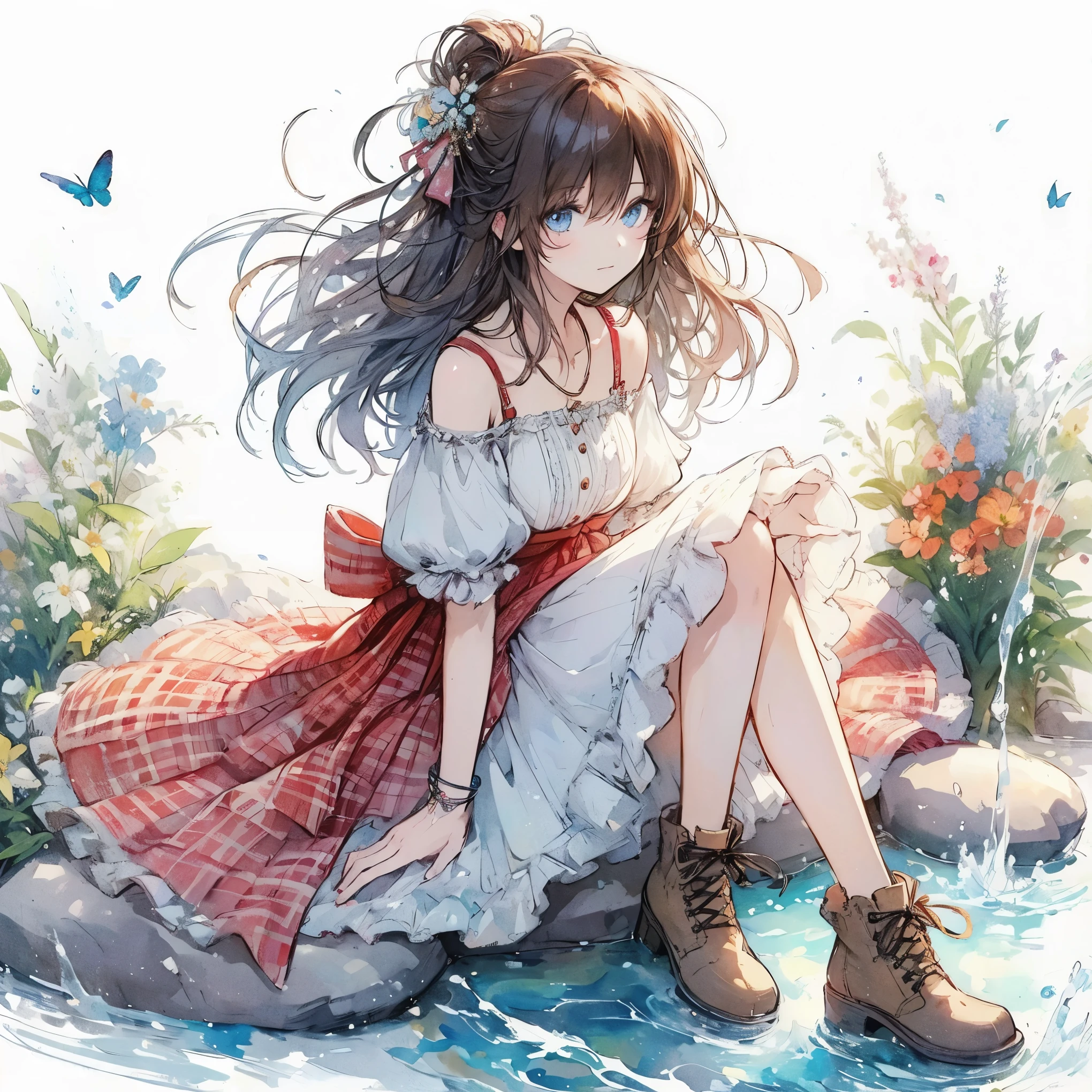 Official art using high-quality hand-drawn watercolor sketch techniques. (best quality,4k,8k,highres,masterpiece:1.2),ultra-detailed,beautiful detailed eyes,A girl with beautiful eyes, everyone, beautiful anime girl, cute anime girl, smooth anime art, anime style, elegant colors, soft lighting, delicate beautiful eyes, very coquettish, (beautiful large breast:1.2), (correct hands:1.2),