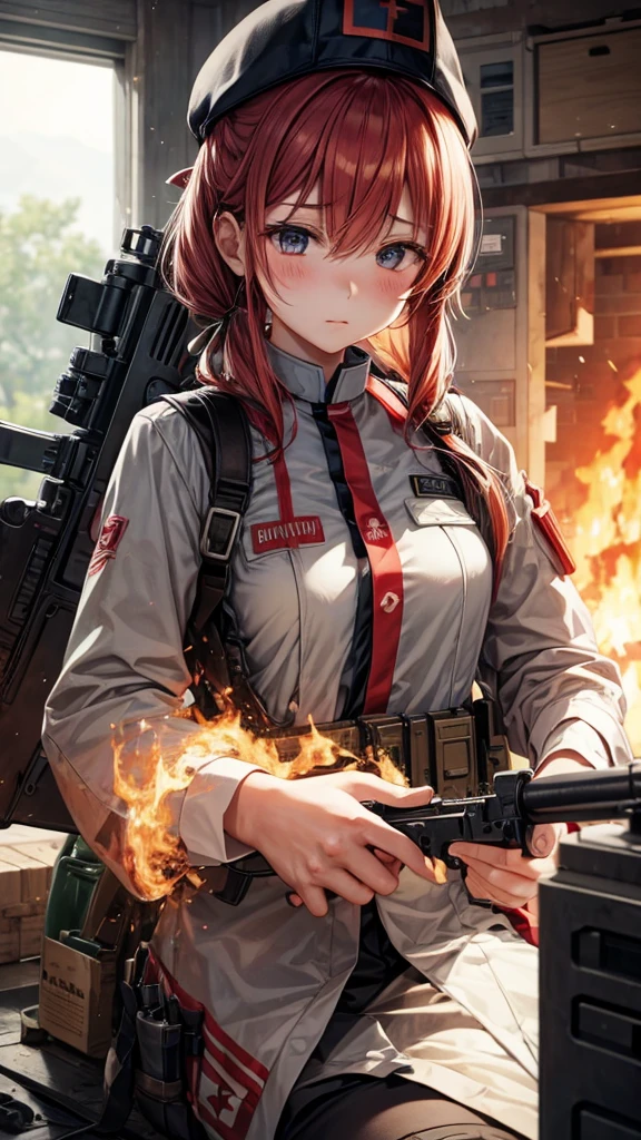 Fire off the machine gun、Wounded Female Soldier