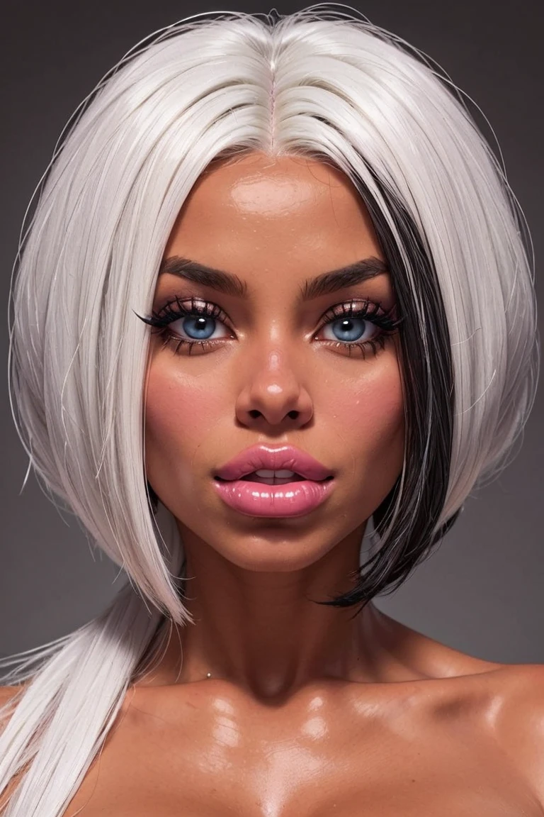 Create for me a black woman with white hair