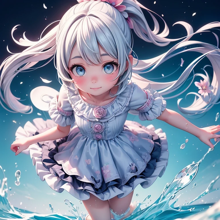 (masterpiece、highest quality、highest quality、Concept Art、Beautiful and beautiful:1.2), low contrast, (One girl:1.3)A Russian girl in her early 20s with ash grey hair、Twin tails,(masterpiece), (highest quality), (Very detailed), (Disheveled Hair), (figure), (One girl), (Fashionable clothes), Are standing, Fashion Model, Looking above the colorful sky, (interview ), (Simple Background), Beautiful Eyes, delicate beauty, floating, (High saturation), (Colorful splashes), Colorful and many fine feathers, (Shine), Focus on the face, ponytail, bangs, Hair Ring, Floating Flowers, Floating Hair, (The Shining), Background is colorful water, Best lighting, Best Shadow,
