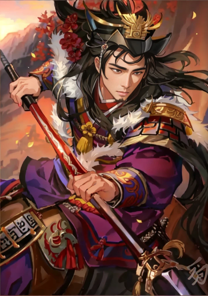 One on a horse、Close-up of a man with a sword, zhao yun, Three Kingdoms of China, xianxia hero, bian lian, Chinese warrior, inspired by Guan Daosheng, epic samurai, from the three kingdoms, Inspired by Huang Shen, Inspired by Hu Zaobin, Guan Yu, Inspired by Li Kan, feng shu,Lü Bu,Li Shimin,three kingdom,Unparalleled in the Three Kingdoms,general