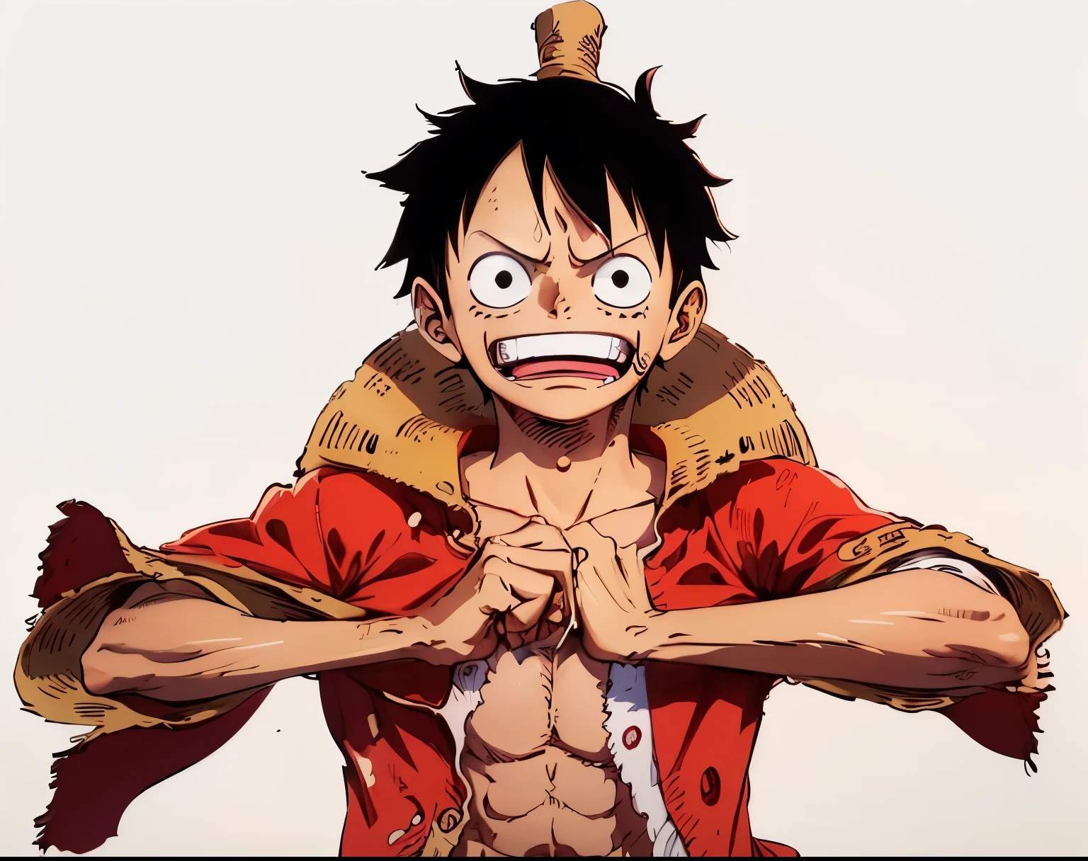 a drawing of a man in a hat and a jacket, portrait of luffy from one piece, luffy (one piece, luffy from one piece, perfect lineart, monkey d luffy, sharp lineart, luffy, monkey d. luffy, from one piece, clean lineart, extremely fine ink lineart, one piece style