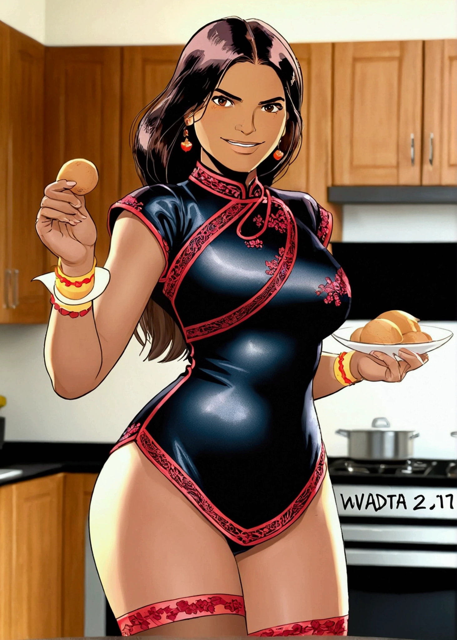 Alone,1 mature maid,naked cameltoe,from below,sweaty body,Alone caderas,((legs apart)),(don't pant), Nude White Apron ,((Dark skin)),trend in artstationh, intricate details, Very detailed,, intricate details de la cara,curvy physique, thick body,(((masturbation))),in the kitchen,Vibrant, 4k, intricate details, lovely big breasts, Professional manufacturing, 12k resolution,(seductive smile),black fur