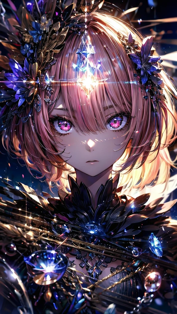 (Highest quality),(masterpiece), 8k,Very detailed, Detailed light, Best Shadow,Detailed reflective eyes, Beautiful Eyes, Very detailedな顔,Shiny Hair,One person,Gloss,semi-long,Pink Hair,Pink Eyes,enchanting,Expressionless,Quiet anger,full moon,hair ornaments,whole body,front,Re:Zero,ram,Ram,fan,darkness,face is dirty for painting,Dynamic Angle,