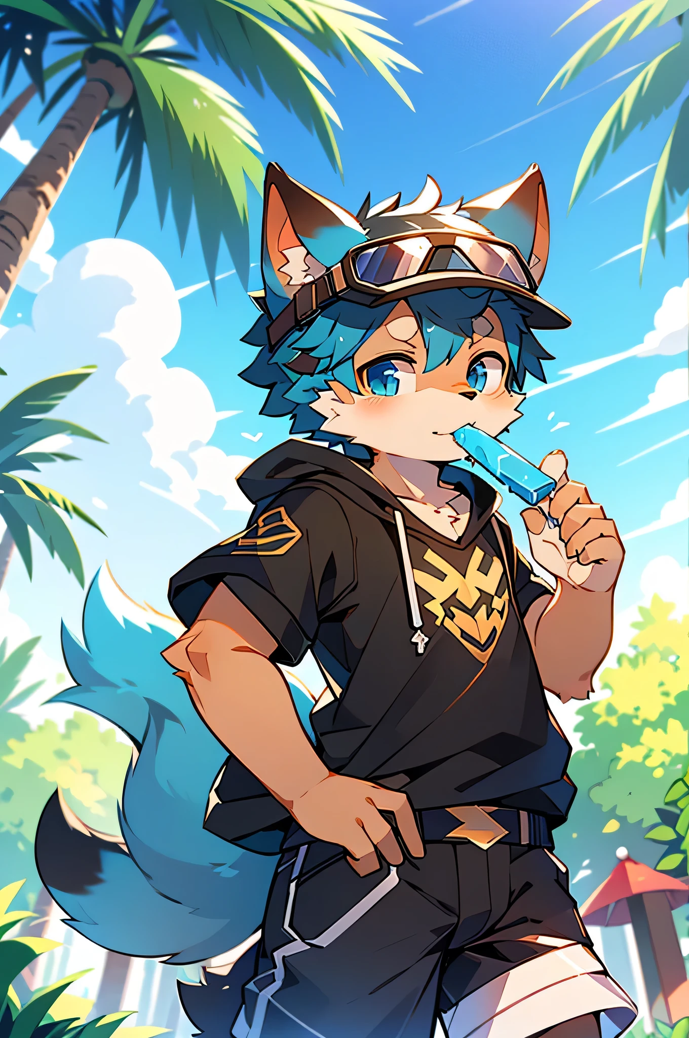 author:Junior Lesque、author: Kirito、Mammals、Furry、male、alone、wear、visor、Licking a popsicle、summer,