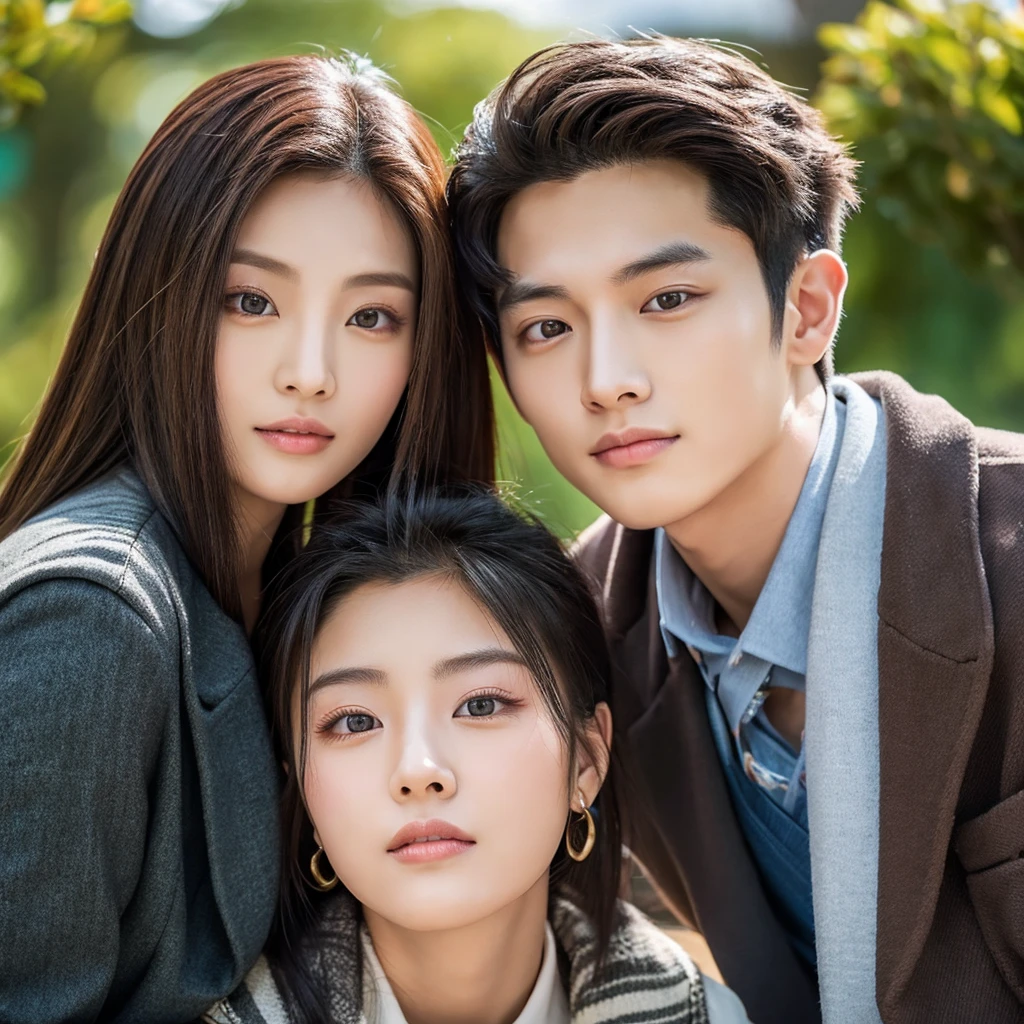 beautiful asian couple, good expressions, Ahn Hye Jin e Dylan Wang, bright eyes of both, fleshy lips, couple photo