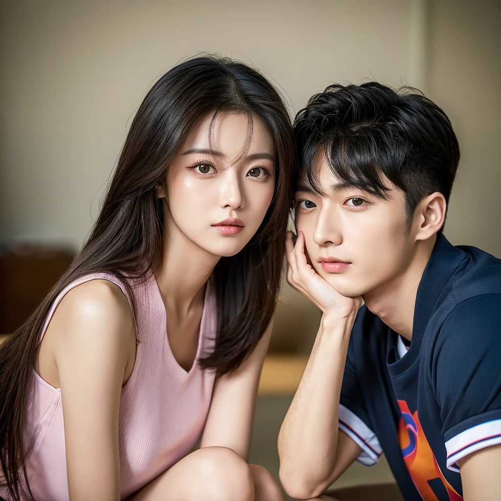beautiful asian couple, good expressions, Ahn Hye Jin e Dylan Wang, bright eyes of both, fleshy lips, couple photo