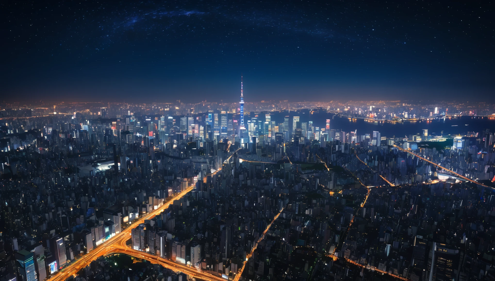 Tokyo,Night view,Starry Sky,Highest quality, 8k, High resolution, masterpiece:1.2, Very detailed, Realistic:1.37, High resolution, 超High resolution, Very detailed, Professional, Vibrant colors