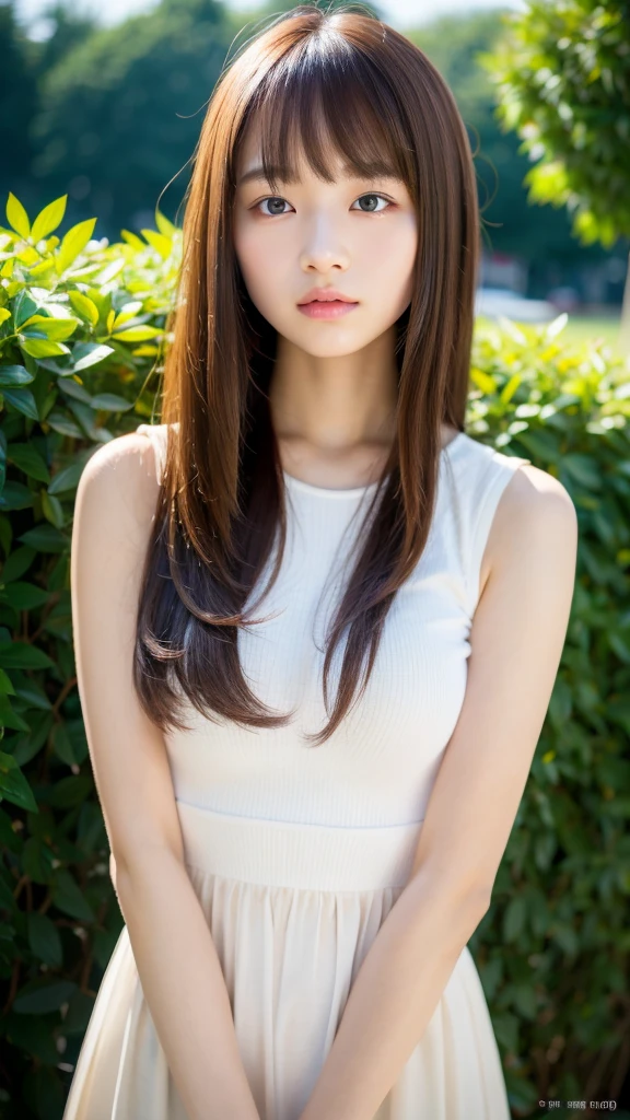 (best quality, 8k, 32k, masterpiece, UHD:1.2), ultra high resolution, (pretty a Korean early teen girl), 13 years old, portrait, semi long brown hair, bangs