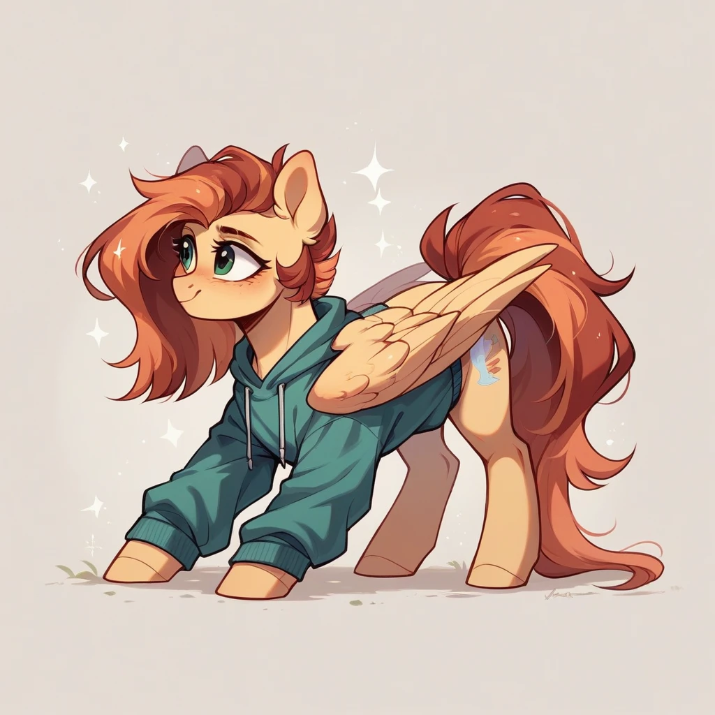 My little pony OC, wild pony, cuddly, masculine gender, in a sweatshirt, pegasus, full body