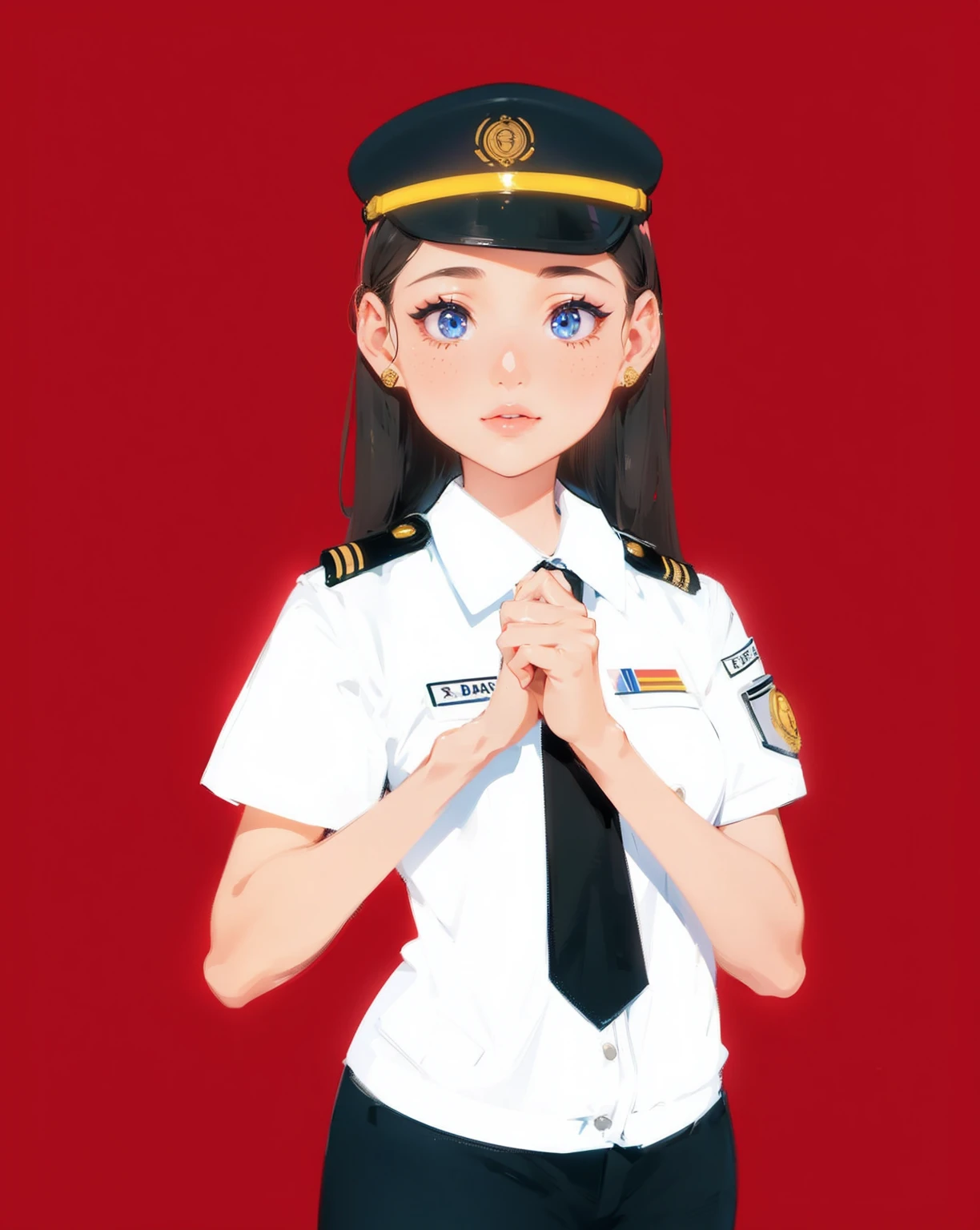 woman in train engineer uniform, LRT JABODEBEK, Indonesia, beautiful detailed eyes, beautiful detailed lips, extremely detailed face and eyes, long eyelashes, beautiful young woman, 25 years old, photorealistic, ultra-detailed, 8k, masterpiece, cinematic lighting, dramatic lighting, moody lighting, warm colors, vibrant colors, intricate details, realistic textures, hyper-realistic, studio lighting, professional photography, PT. KAI