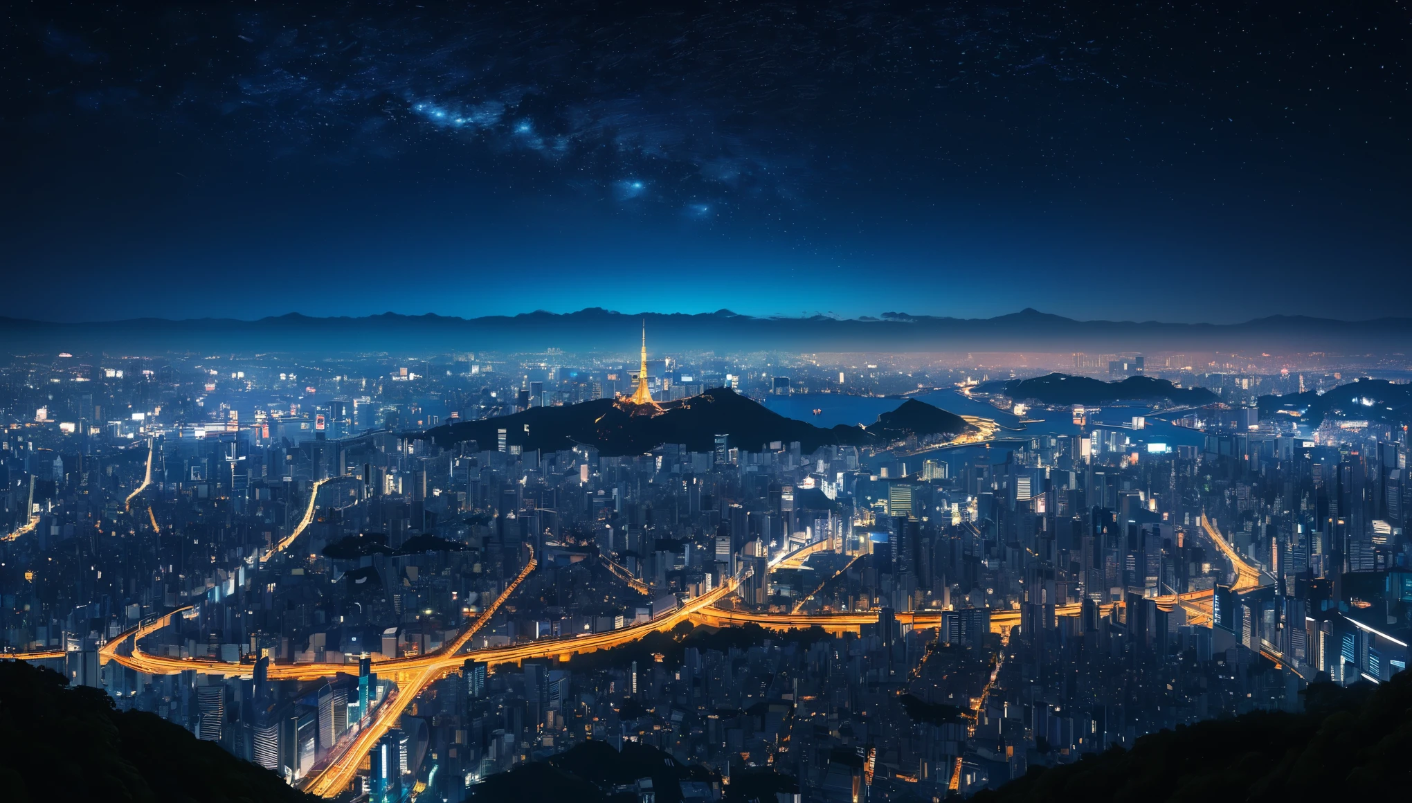 Tokyo,Night view,Starry Sky,Highest quality, 8k, High resolution, masterpiece:1.2, Very detailed, Realistic:1.37, High resolution, 超High resolution, Very detailed, Professional, Vibrant colors