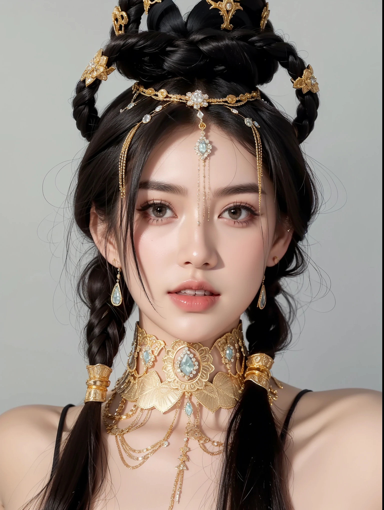 Royal sisters，Exquisite eyes，Frozen Queen，Put the crown on your head，Detailed facial expressions body，Tall and big，Glamorous characters，Leg length，4K，HD，Sensual，White translucent lace，白皙full image，Little cherry mouth，Beautiful and lovely，full image，Glossy Gel Coat，Vampire Queen in luxurious robes，Have a tattoo(Intricate tattoo designs)，Ice Princess，Rich facial details，Gold diamonds