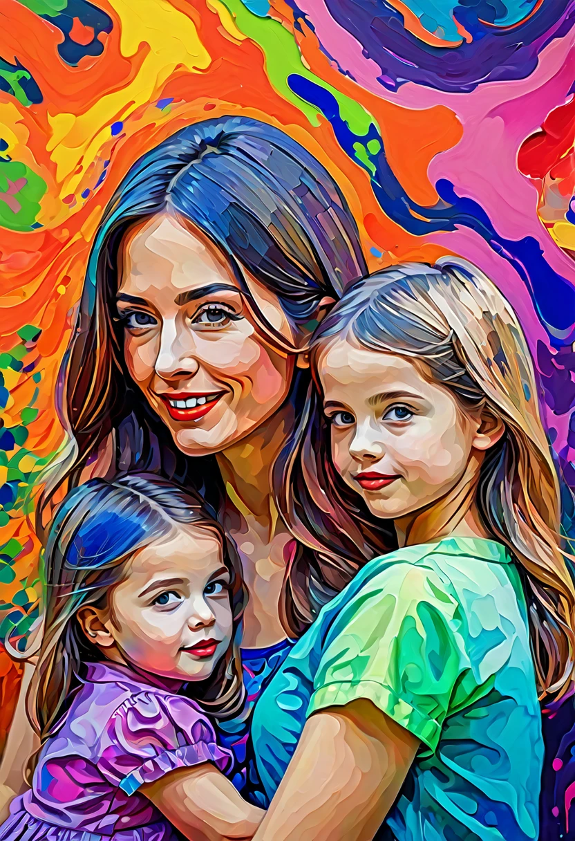 a high quality professional photo of a "top secret" scene featuring a "mother & daughter," in a "fauvist style," hyper-detailed, 8k resolution, secret mission, vibrant colors, abstract art, mysterious, hidden identities, hidden in plain sight, textured brush strokes, emotional bond, fine art photography, vivid, avant-garde.