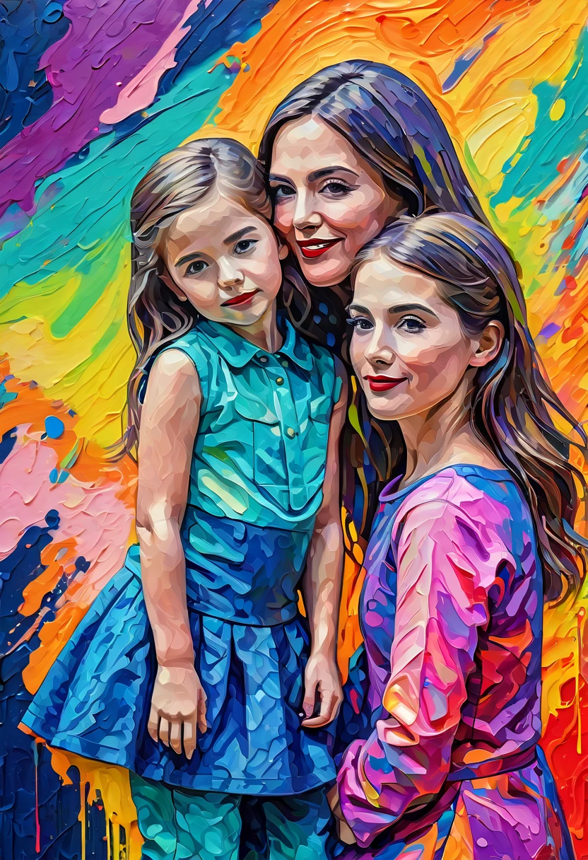 a high quality professional photo of a "top secret" scene featuring a "mother & daughter," in a "fauvist style," hyper-detailed, 8k resolution, secret mission, vibrant colors, abstract art, mysterious, hidden identities, hidden in plain sight, textured brush strokes, emotional bond, fine art photography, vivid, avant-garde.