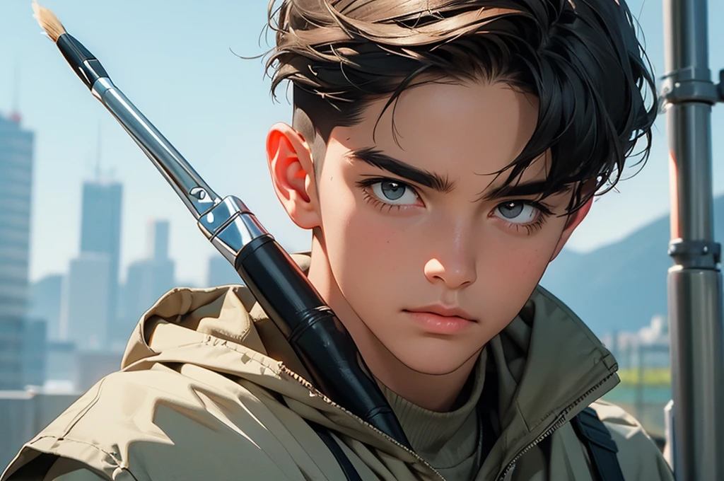 modern soldier is holding paintbrush, max detail, 8k, highest quality,