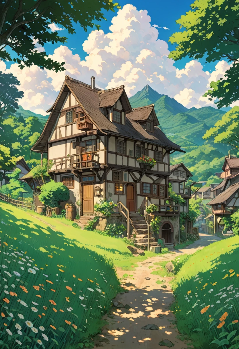 Studio Ghibli-style anime movies, Movie stills, Highest quality, masterpiece, Representative works, Official Art, Professional, Super intricate details, 8k, Rural Scenery