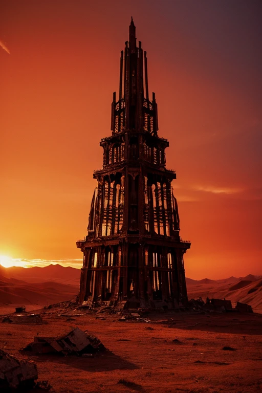 Highest quality、masterpiece、Desolate Earth、wreckage、Red Sky、Surrealism