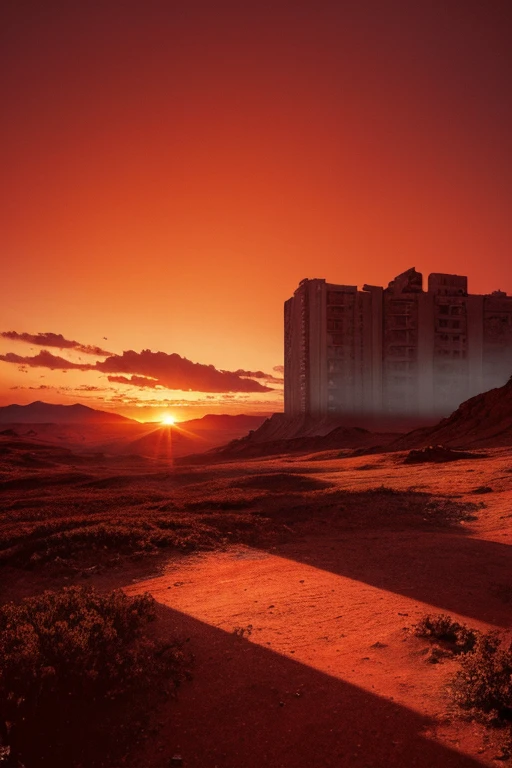 Highest quality、masterpiece、Desolate Earth、wreckage、Red Sky、Surrealism