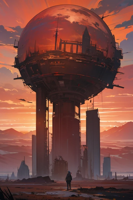 Highest quality、masterpiece、Desolate Earth、wreckage、Red Sky、Surrealism