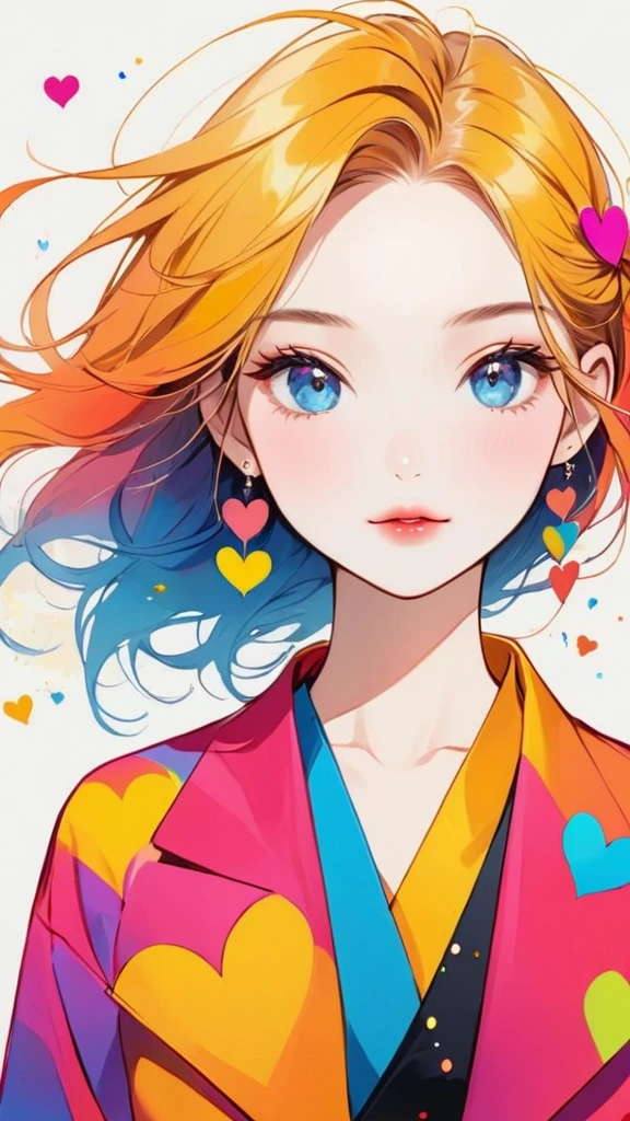 Black Star colorful style, Simple Line Initialism,Abstract art,Urban Background, (((The most beautiful girl of all time))), Sweet face. Lips in love, colorful hearts, stylish design