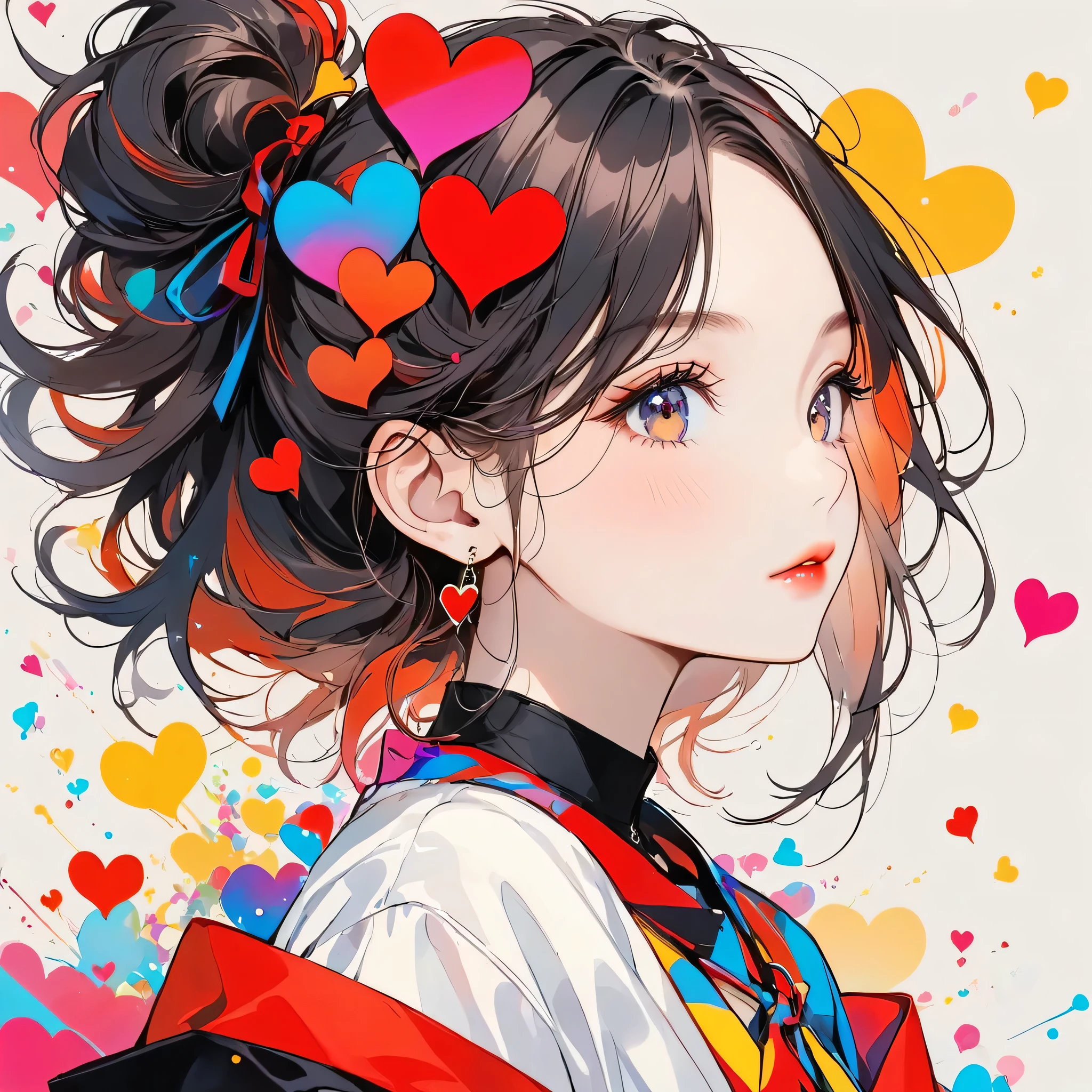 Mika Pikazo red and black style, Simple Line Initialism,Abstract art,Urban Background, (((The most beautiful girl of all time))), Sweet face. Lips in love, colorful hearts, stylish design