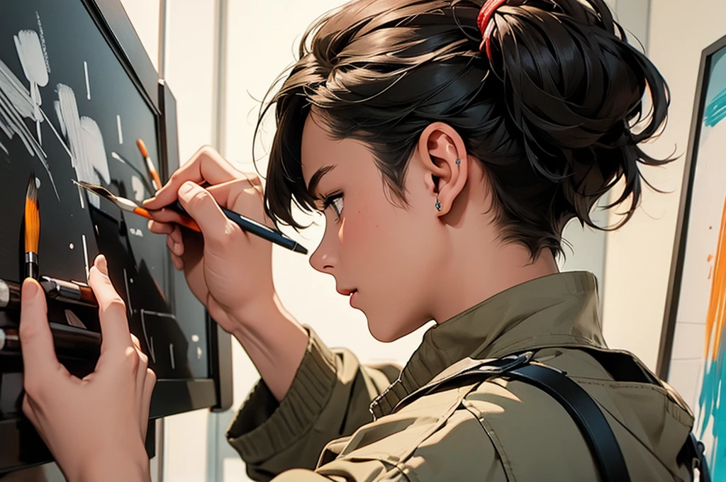 modern soldier is holding paintbrush