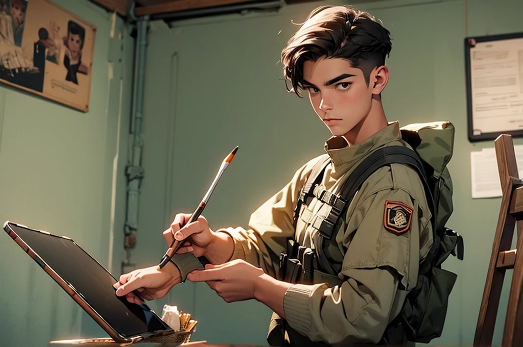 modern soldier is holding paintbrush