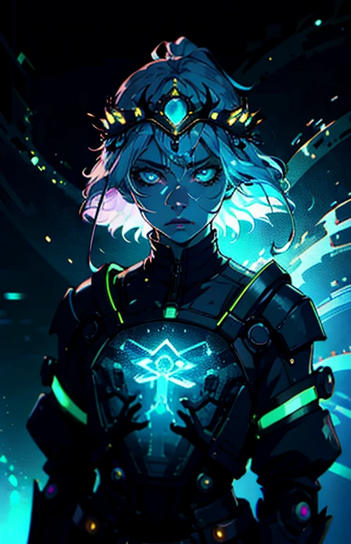 portrait | wide angle shot of eyes off to one side of frame, lucid dream-like woman, looking off in distance ::8 style | daydreampunk with glowing skin and eyes, styled in headdress, beautiful, she is dripping in neon lights, very colorful blue, green, purple, bioluminescent, glowing ::8 background | forest, vivid neon wonderland, particles, blue, green, purple ::7 parameters | rule of thirds, golden ratio, assymetric composition, hyper- maximalist, octane render, photorealism, cinematic realism, unreal engine, 8k