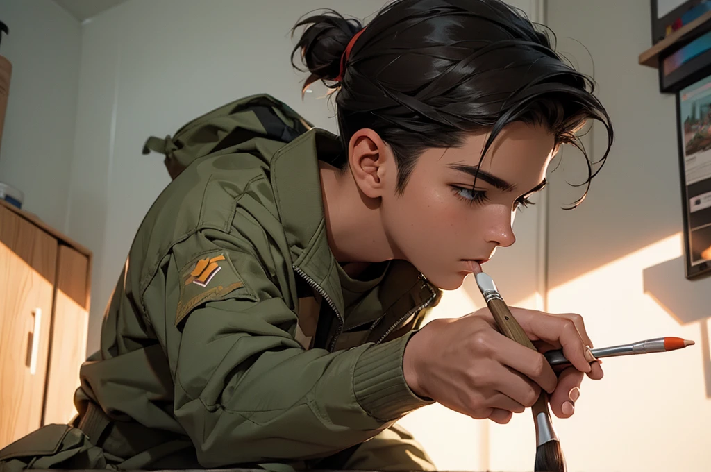 modern soldier is holding paintbrush