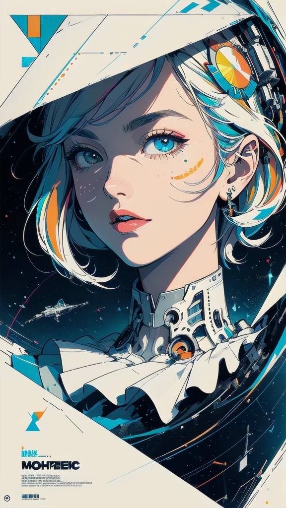 (((masterpiece, highest quality))),(((solo:1.2))),(((1girl:1.2))),32k wallpaper, very detailed, poster, vintage science fiction,(((((geometric cinematic movie poster))))), ((bauhaus)),(shape),(((abstract))),(mid century modern),movie poster,(((((portfolio))))),(((((Close-up))))),(((((bust up))))),((((more various angle)))),(((highlight))),Vast landscape,((((heterochromia)))),(((complete. detailed face))),(((Extremely talented))),(((most complecated machine))),(Colorful color scheme)