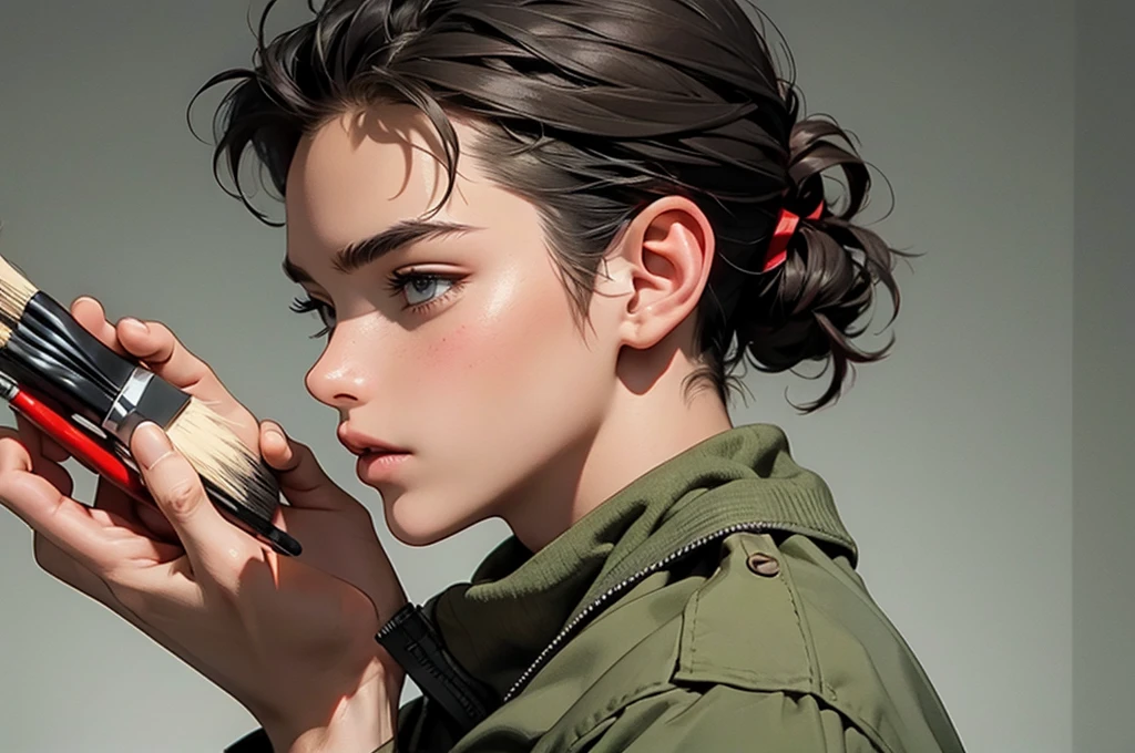 modern soldier is holding paintbrush