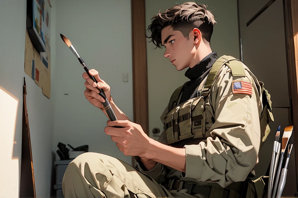 modern soldier is holding paintbrush