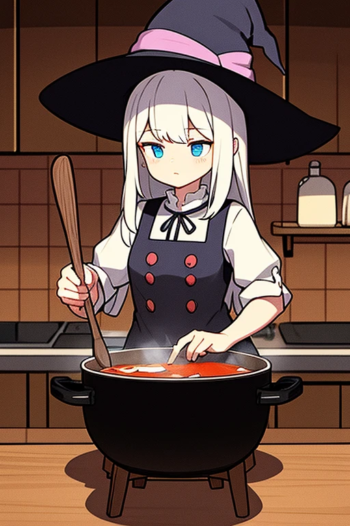 witch stirring a pot of soup in dark room