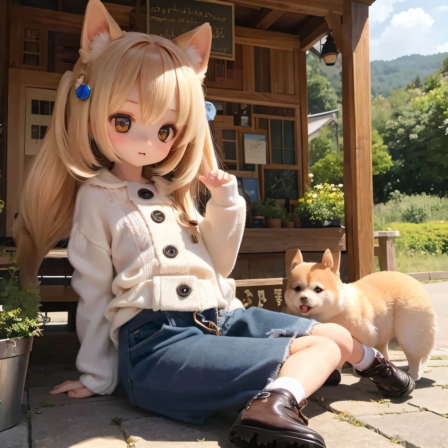 Shiba Inu girl rural scenery