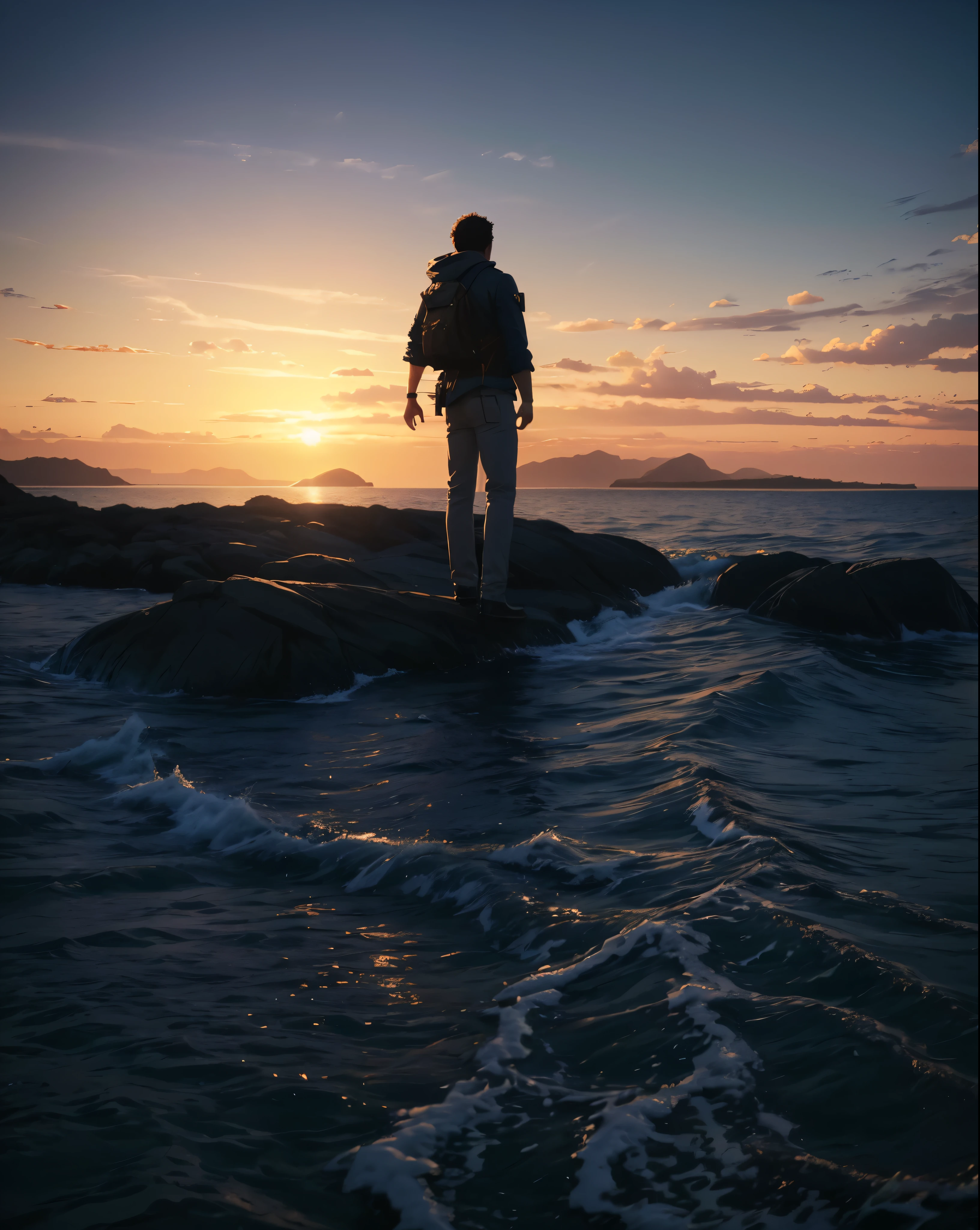 photorealistic landscape, natural landscapes, naturals, Natural Beautys, golden sunset, sky, sky Power, Detailed realistic sunset, palmtrees, mountainous landscape, Rivers of water, sunset Realism, natural treess, Man Man Alone, Alpha Male, Path to Heaven, heavenly, 8K Detailed Realistic Image, 16K Photorealistic Contrast, 8K Photorealistic Sharpness, Photorealistic 4K cores, 16K Photorealistic Shadows, 8K Photorealistic Textures, 16K Photorealistic Texture, 4K Photorealistic Light, 4K PhotoRealism, FullHD 4K Detailed Contrast, detailed sharpness FullHD 8K, detailed sharpness FullHD 4K, detailed sharpness, 2K detailed colors, lifelike colors, FullHD Detailed Shadows, 4K Detailed Textures, detailed texture, padoru, sunshine light, seas, ocean, mountains, Divine Heavens, Detailed Realistic Panorama 4K, Alone Men, Loneliness, loneliness, natural beautifuls, chic, 