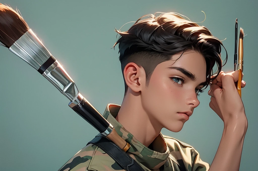 modern soldier is holding paintbrush