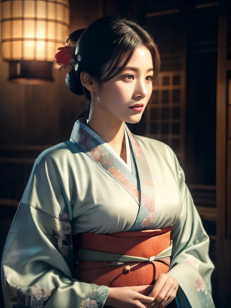 (photoRealistic:1.4), Highest quality, Realistic, masterpiece, Very delicate and beautiful,8k Raw Photo:1.5, Very detailed,High resolution, Very detailed,One girl, Tifa_Lockhart,Beautiful detailed girl,Soft skin texture,whole body, Realistic, (kimono,kimono:1.5), Beautiful and detailed red eyes,Soft and sexy lips, Light on the face, Elegance,  Cinema Lighting,,  