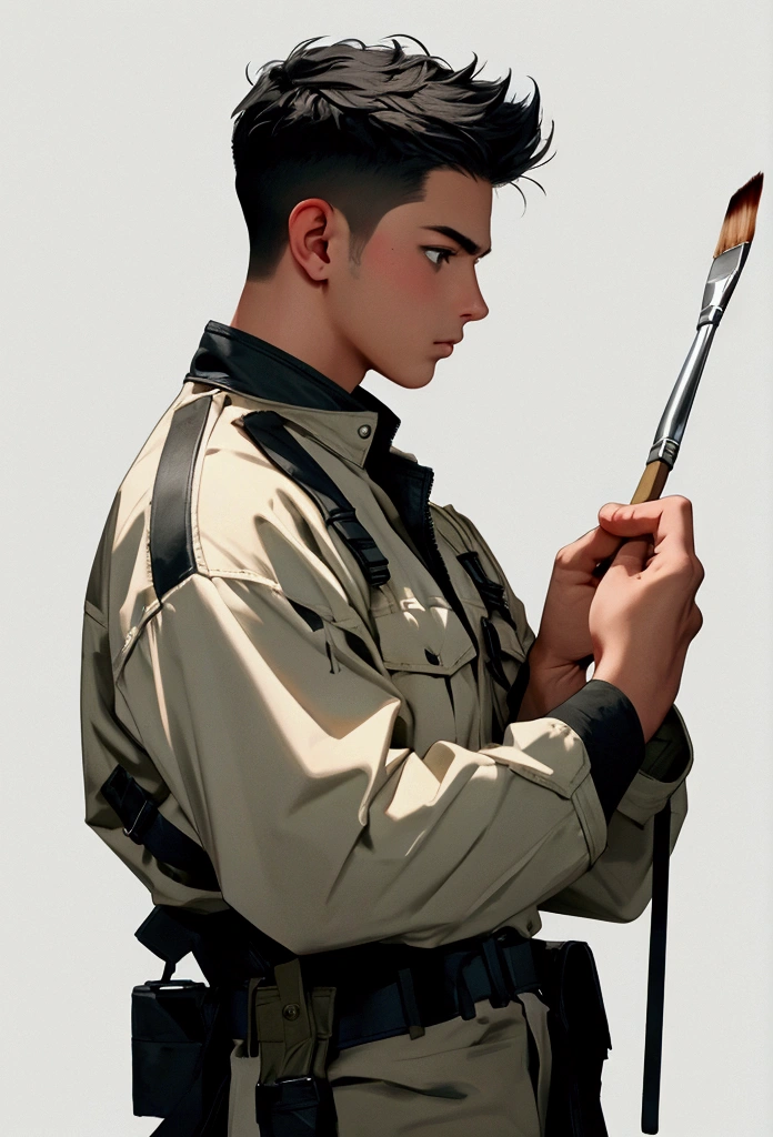 modern soldier holding paint brush